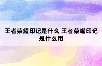 王者荣耀印记是什么 王者荣耀印记是什么用